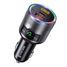 Bluetooth 5.4 FM Transmitter for Car - 38W PD QC3.0 Dual USB Charging - Silver