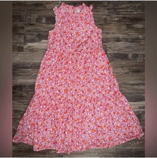 J. Crew Women’s White Pink Orange Tiered   Floral Print Ruffle Midi Dress Size 0