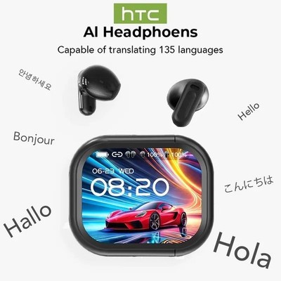 HTC NE20 Bluetooth 6.0 Wireless Earbuds AI Translator OWS LCD Touch Headphones