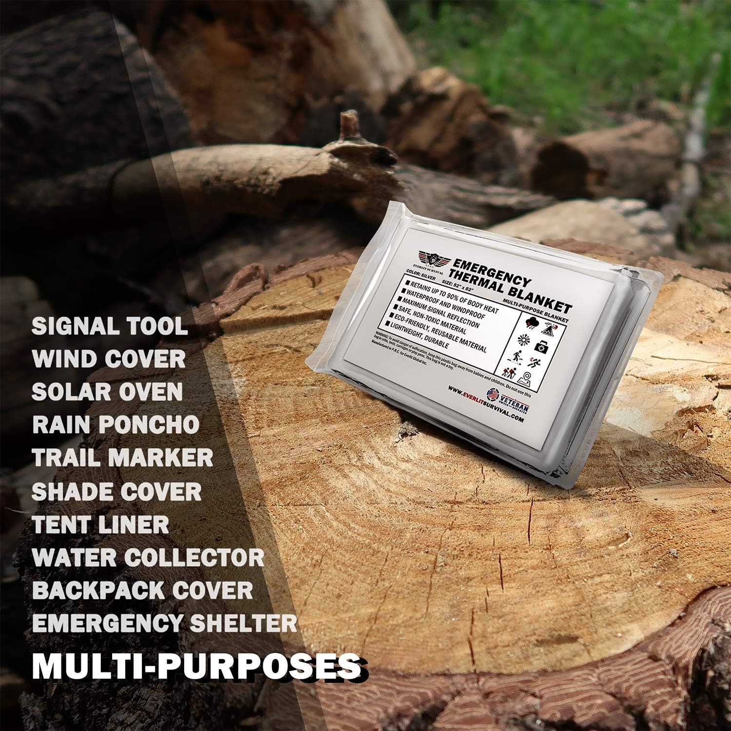 EVERLIT Survival Emergency Mylar Thermal Blankets -Space 4 Pack, Silver 