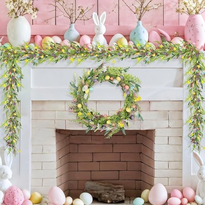 6.5 ft Easter Egg and Mixed Berry Garland Hanging Rustic Spring Pastel Wreath...