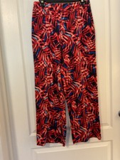 Denim Co Beach Jersey Regular Full Length Wide Leg Pants Red/Blue Size SP -B39