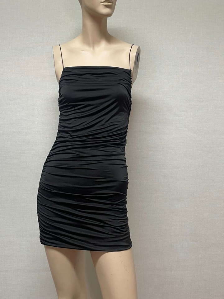 Glassons Black Ruched Bodycon Mini Dress Size S Strappy Party