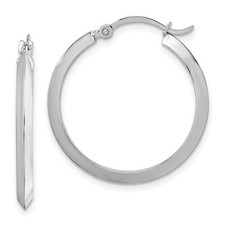 26mm 14k White Gold Polished Plain Classic Hoop Earrings
