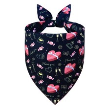 L/XL Valentines Day Dog Bandana Reversible Black Red Hearts Candy Print