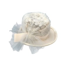 Vintage 60's Beige Floral Tulle Brim Cloche Hat Kentucky Derby Church Party Hat