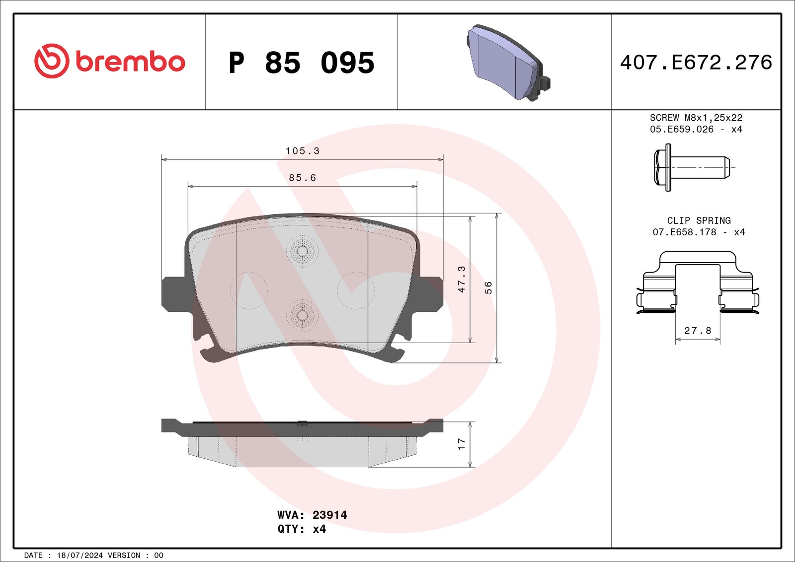 Fits BREMBO P 85 095 Brake Pad Set, Disc Brake - Image 41