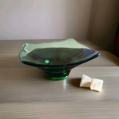 Vintage Viking Glass Square Emerald Green Bon Bon Dish / Bowl