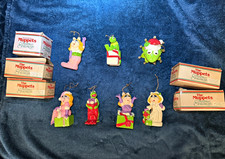 The Muppets 1981 Ceramic Christmas Ornaments 7pc Set Kermit & Miss Piggy