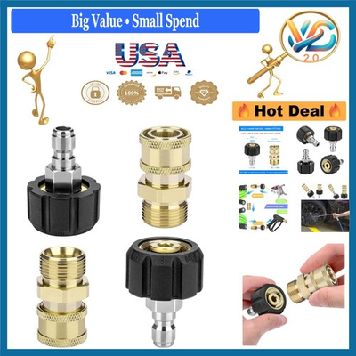 #ad #ad Brass Pressure Washer Adapter Set 2 Pair M22 14MM 1 4quot; Quick Connect Fittings $23.71