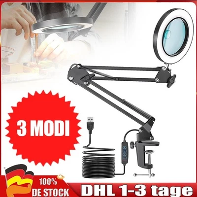 8X LED Lupenleuchte Schreibtischlampe mit Clip & Basis Licht Tischlampe Lesen - Bild 1 von 4
