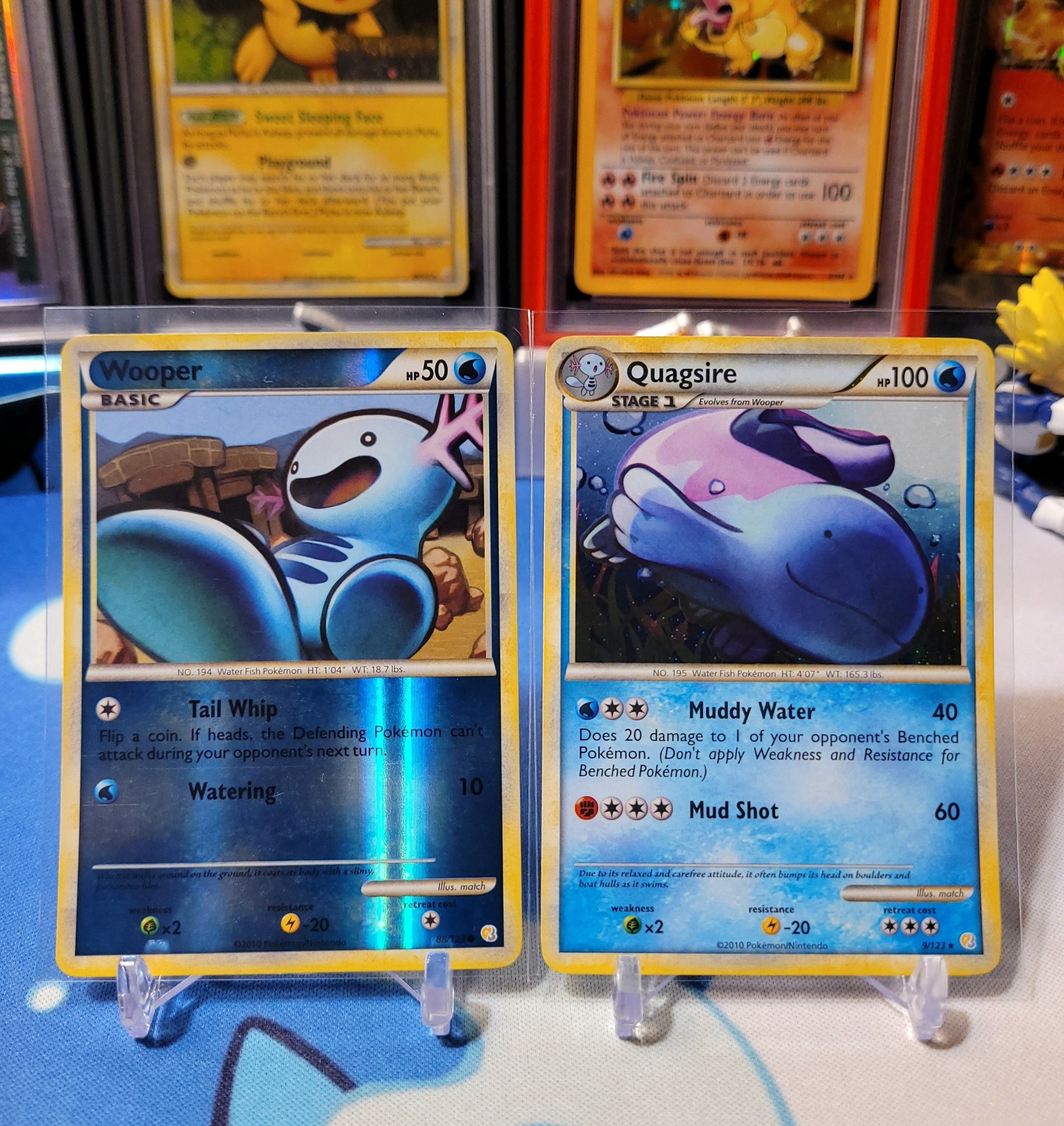 Pokemon 2010 Wooper Reverse Holo #88 + Quagsire Holo #9 NM HGSS 💛🩶 Vintage