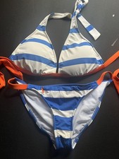 Ralph Lauren Bikini Set Small White Orange Blue Stripe Pony Logo
