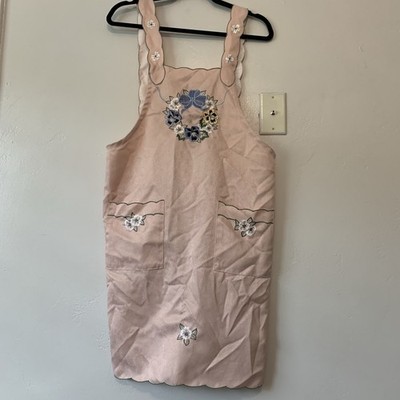 Asian Style Embroidered Apron Peach Floral one size Fits Most Pockets