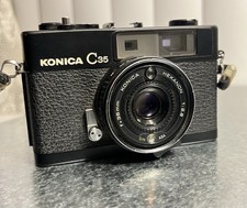 Black Konica C35 Automatic 35mm Film Camera - FULLY WORKING