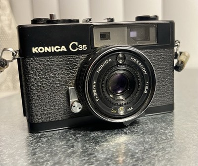 Black Konica C35 Automatic 35mm Film Camera  - FULLY WORKING 