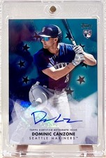 Dominic Canzone 2024 Topps Series 2 Rookie Auto /199 Black Parallel Card BSA-DCA. rookie card picture