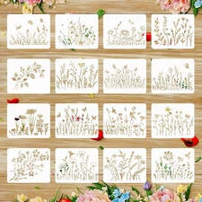 Flower Stencils, Ymapinc 16pcs Botanical Stencil Reusable for Crafts... 