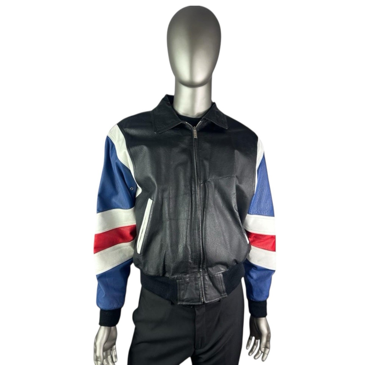 Men's Leather USA Flag Jacket, Michael HOBAN, Sz S/M, Certified