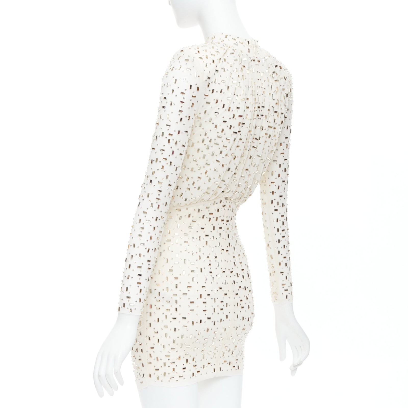 SELF PORTRAIT 2024 Rhinestone mesh champagne tulle embellished mini dress UK6 XS image 6