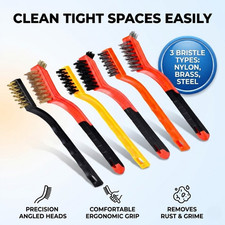 6pc Wire Brush Set Nylon Brass Steel Cleaning Brushes for Rust Grime Tight Areas