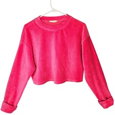 Altard State Pink Ribbed Velour Corduroy Crop Sweatshirt Large Streetwear Lounge