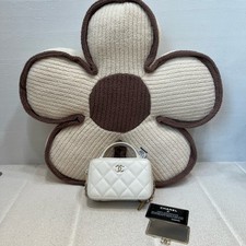 Chanel Vanity Case Mini Top Handle Bag Caviar Leather Chain Crossbody Bag White