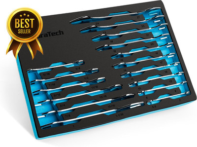 Super Thin Open End Wrench Set SAE & Metric 16 Piece Slim Spanner Kit