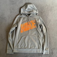 Nike Therma FIT Grey Orange Logo Print Pullover Training Hoodie Men's Size Small