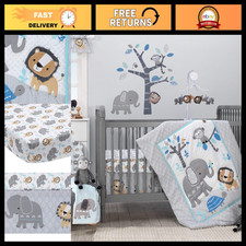 Jungle Fun 3-Piece Crib Bedding Set - Blue/Gray Baby Nursery Decor, Soft Cozy