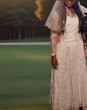 Vintage Modest Wedding Dress  1960s Veil Bundle US 2-4 Measurements Included