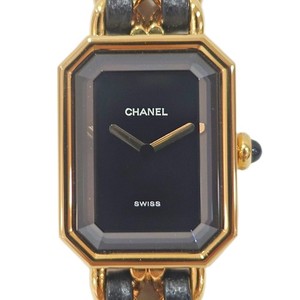 Authentic Chanel Premiere M Size H0001 Black Yellow Gold Plated Leather Ladies Watch