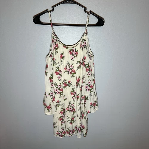 OFF WHITE Mini Abito Altar’d State Floreale Manica a Campana Piccolo Spalla Fredda Rosa Off White