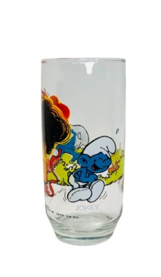 Smurf JOKEY Glass Drinking Tumbler Wallace Berrie & Co Peyo Vintage 1982 EUC