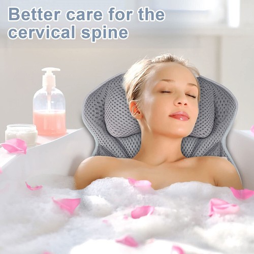 Bath Pillow Non Slip Relaxing Bathtub Cushion Ergonomic Spongy Spa Headrest New - Picture 3 of 18