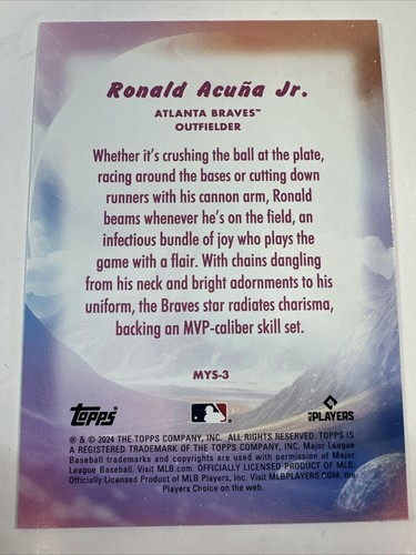 2024 Topps Update Series Baseball Ronald Acuna Jr. Mystical MYS-3 Atlanta Braves - Picture 2 of 2