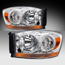 Pair Chrome Headlights For 2006-2008 Dodge Ram 1500 2500 3500 Halogen Headlamps