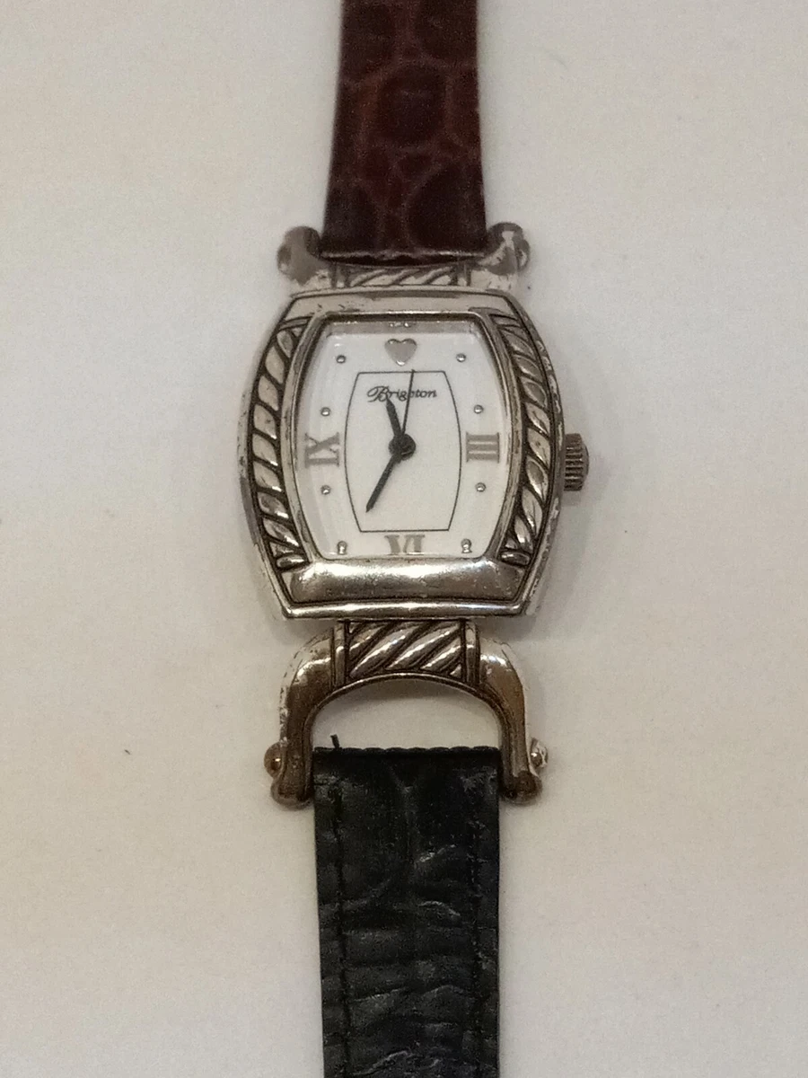 BRIGHTON SHETLAND Watch Silver Tone Black Brown Reverse Leather