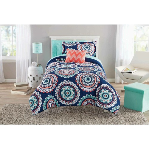 Mainstays Navy Medallion Bed in A Bag Twin/TXL