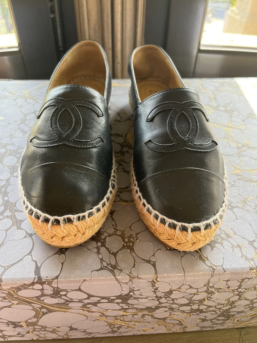 CHANEL Black Leather Espadrilles