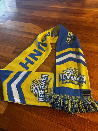 New Haven Chargers Knit Fringe Scarf Yellow Blue Unisex Connecticut