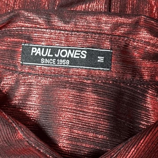 Camisa Disco Paul Jones Para Hombre Roja Metálica Años 70 Manga Larga Con Botones Talla Medi Foto 4 de 4