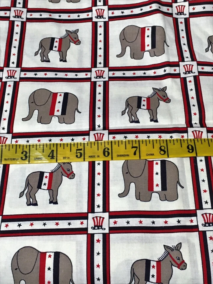 Tela Electoral Política Vintage Burro Demócrata Elefante Republicano Voto .97Yd Foto 3 de 4