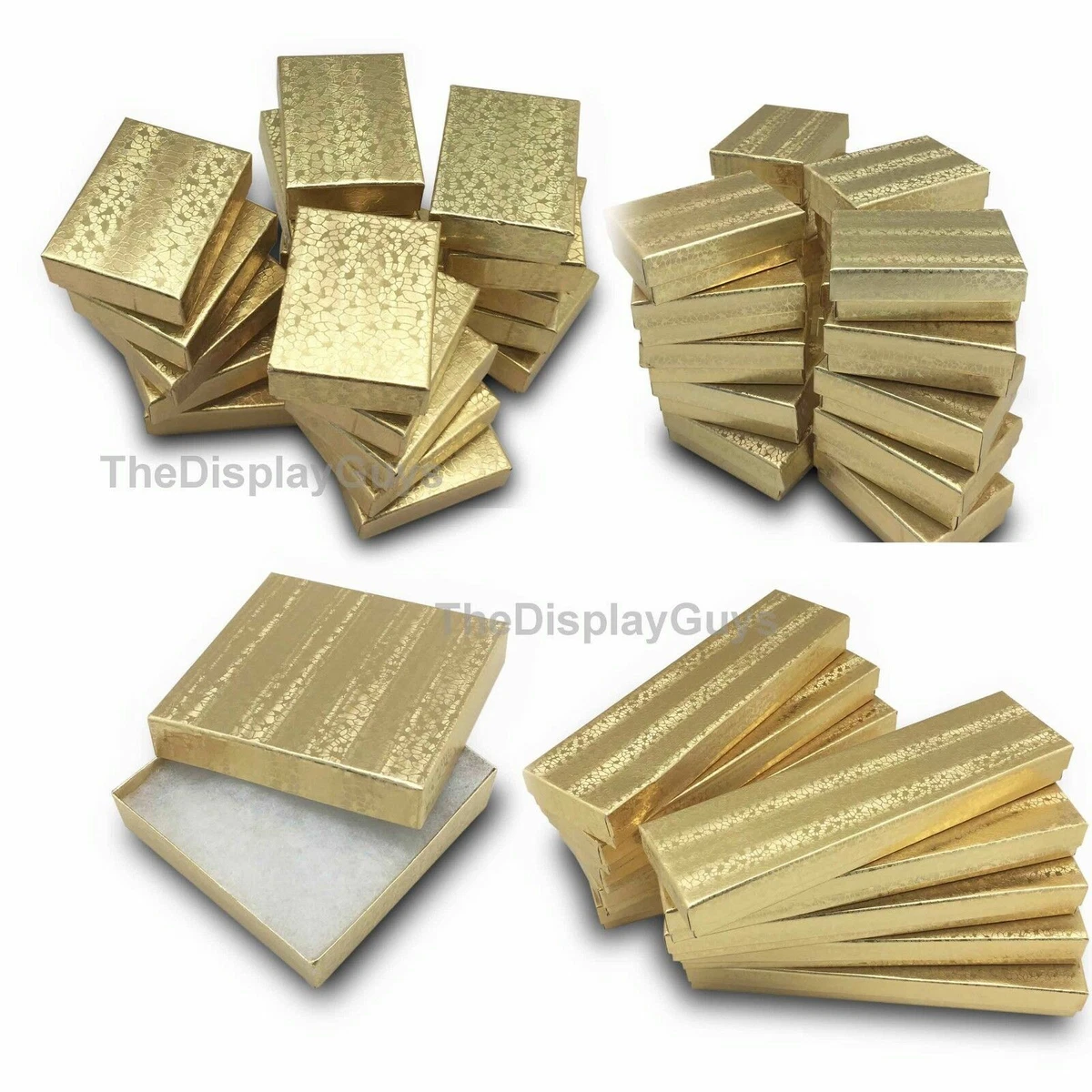 BULK Cardboard Jewelry Gift Boxes w/ Cotton Fill Padding - Gold