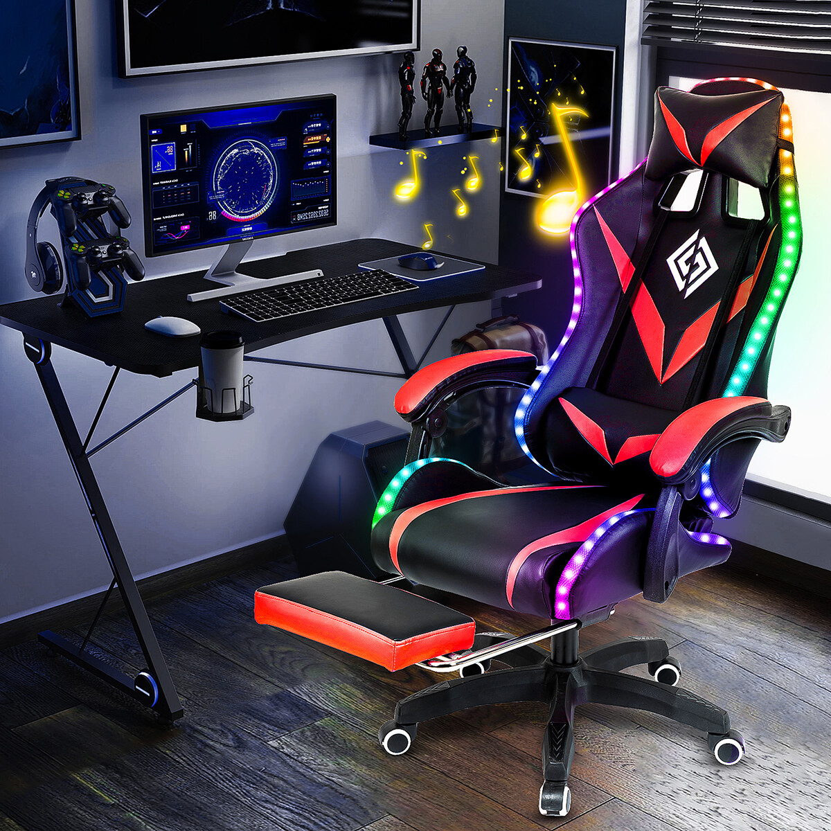 LED RGB Computer Gaming Chair Ergonomic Office Chairs Swivel