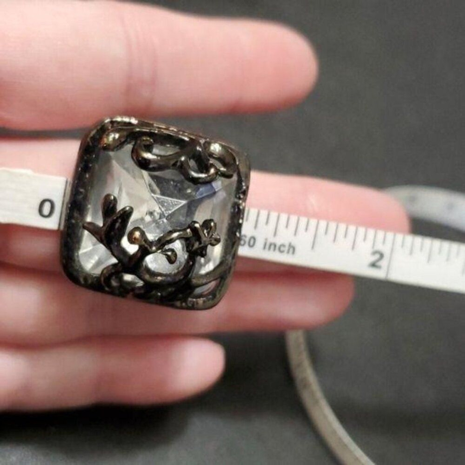 Dark silver tone rhinestone adjustable ring - image 8