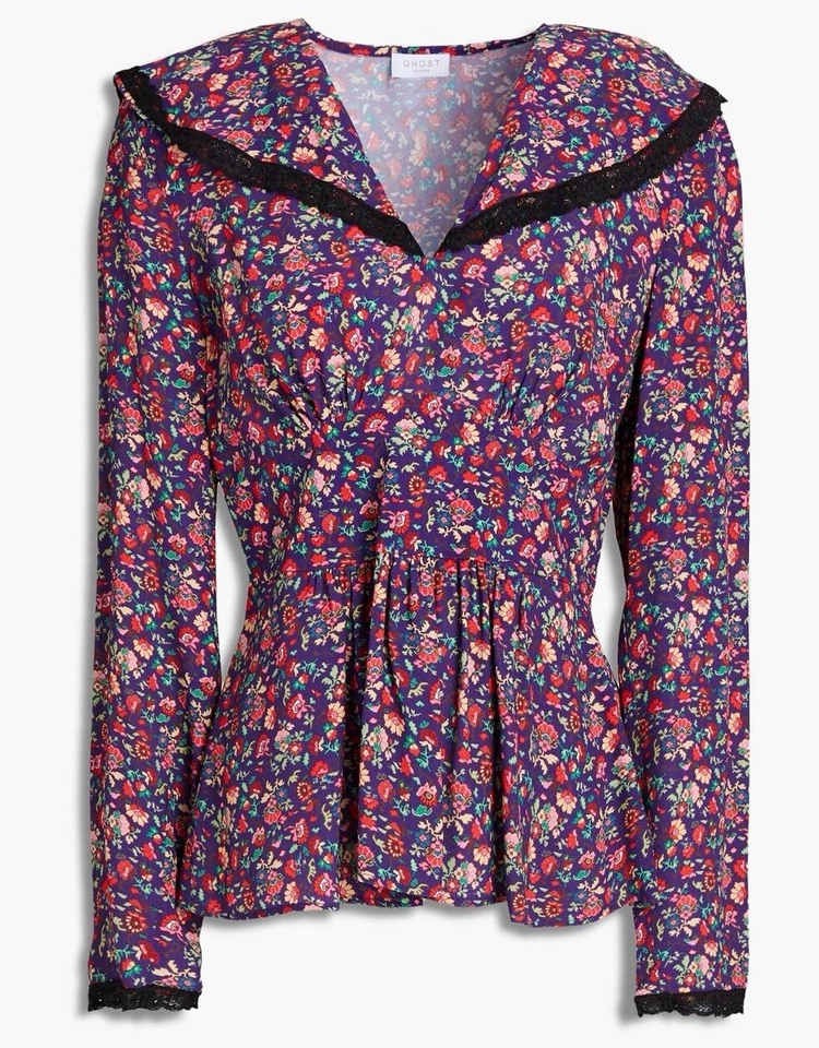 GHOST LONDON Bay кружева отделки цветочный напечатано креп блузка верхний размер XS 6 8 - Изображение 2 из 4