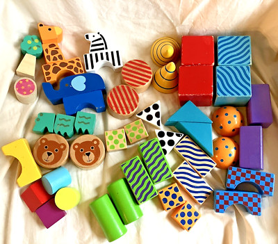 Manhatten Toy Company Create & Play Pattern Block Set Wood Bonus Animal Set 47pc