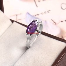 Natural Amethyst Gemstone With 18K Gold Plated Silver Women's Ring 873