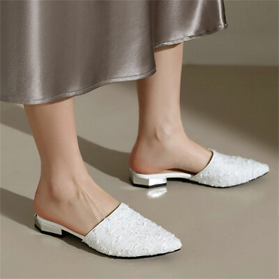 Women's Sequin Flat Mules Pointed Toe Backless Sparkly Dress Slide Sandals | eBay Women's Sequin Flat Mules Pointed Toe Backless Sparkly Dress Slide Sandals | eBay